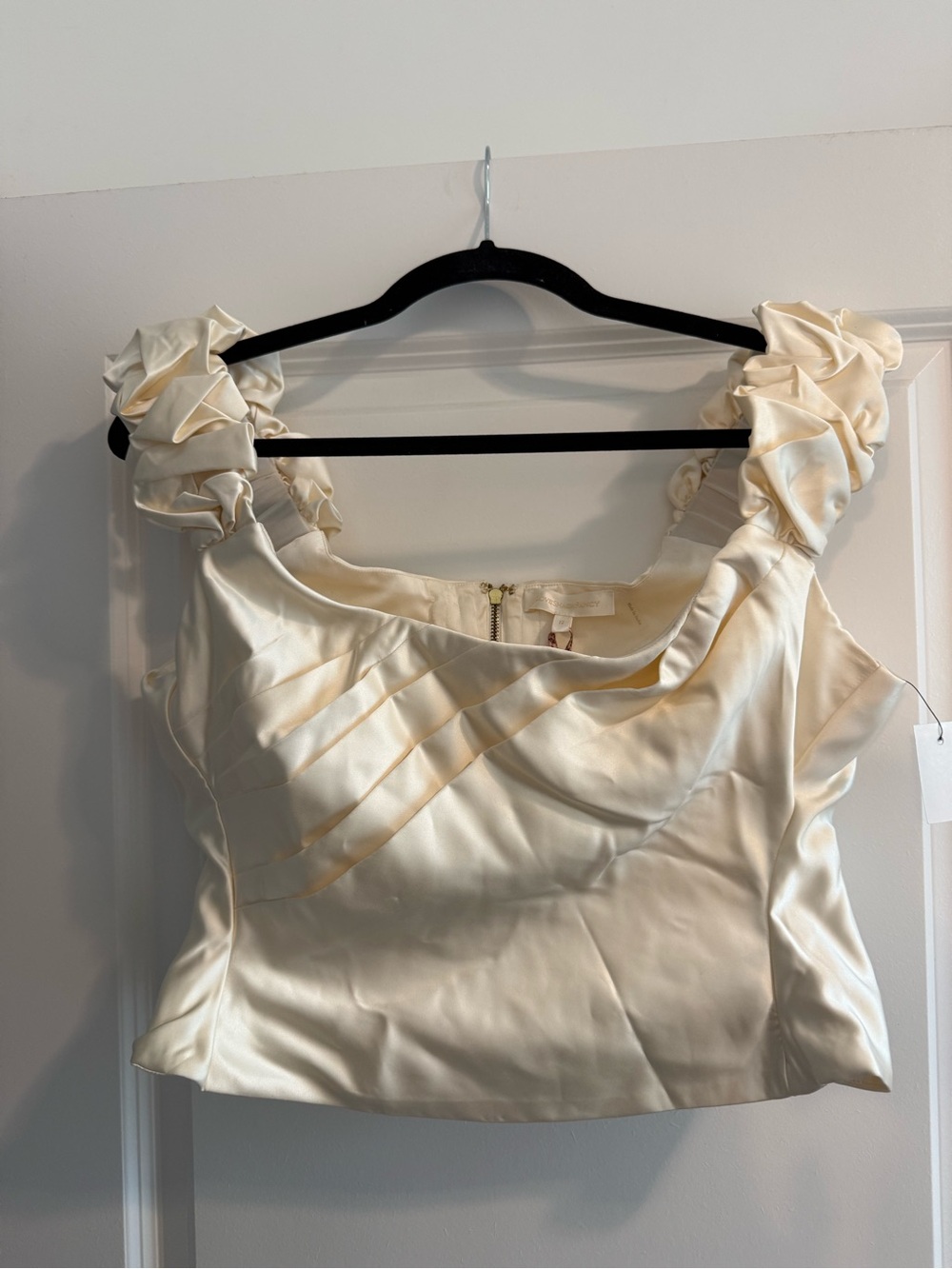 LoveShackFancy Ileana Satin Crop Top 12 Cream NWT